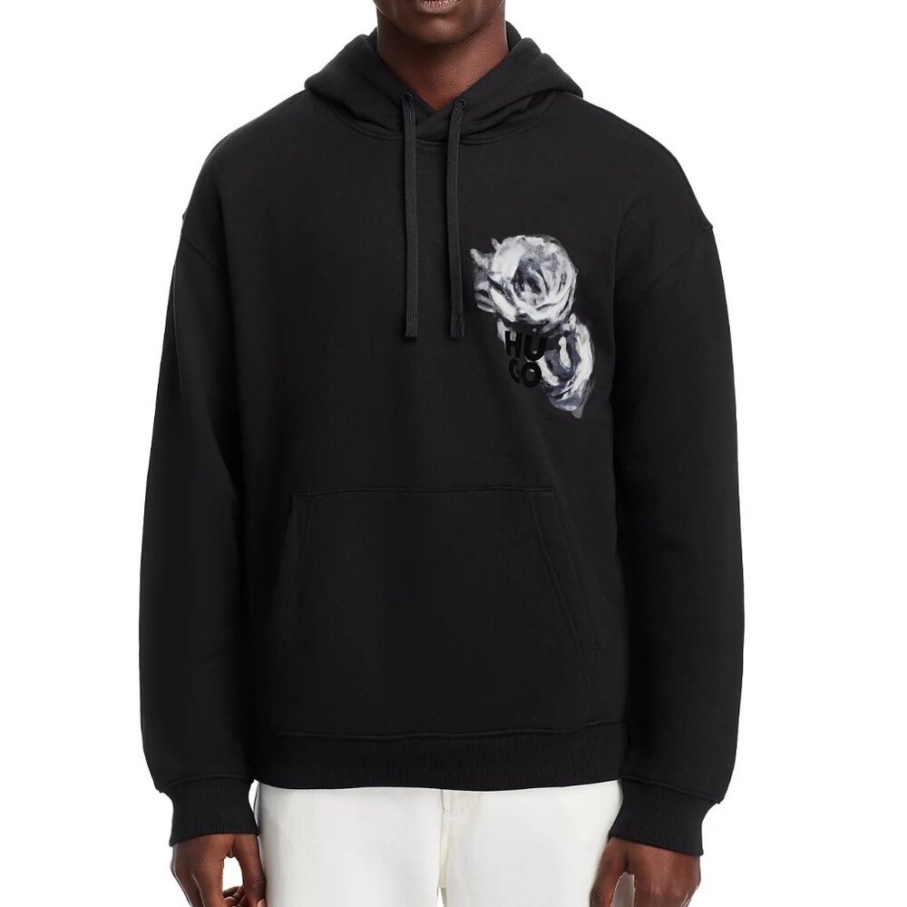 HUGO Boss Dirose Floral Graphic Pullover Pocket Hoodie Mens Black XL NWT 158